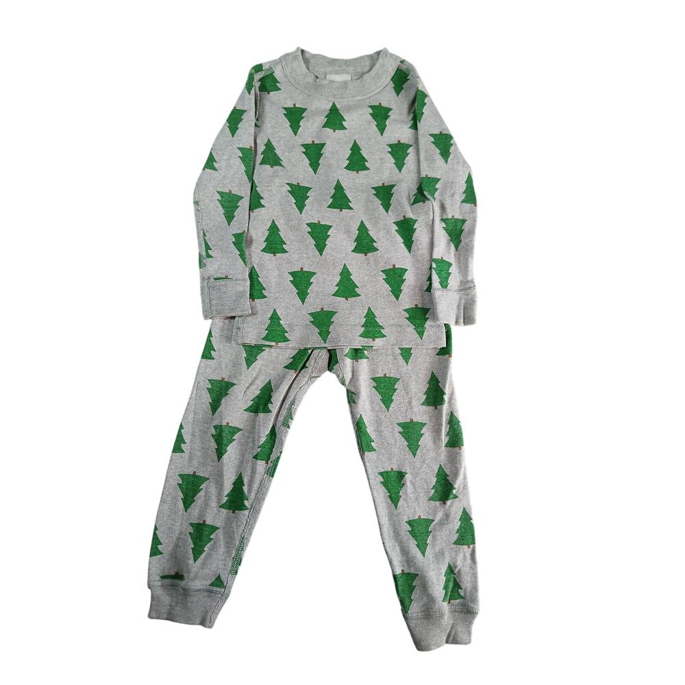 Hanna Andersson Pajamas Set 90 US 3T Gray Christmas Trees Winter Organic Cotton